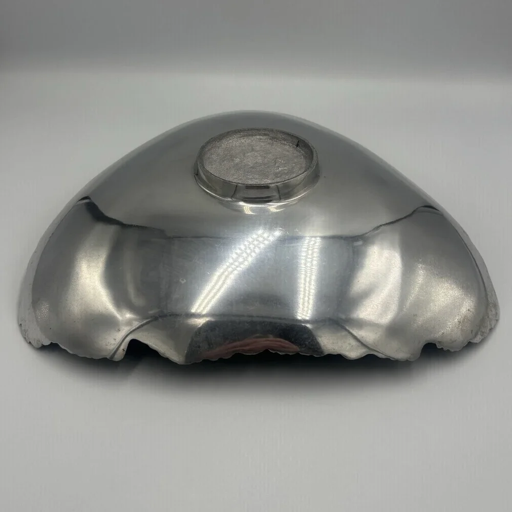 Vintage MCM Blue Enamel Silver Aluminum Triangle Dish With Rigged Edges RETRO